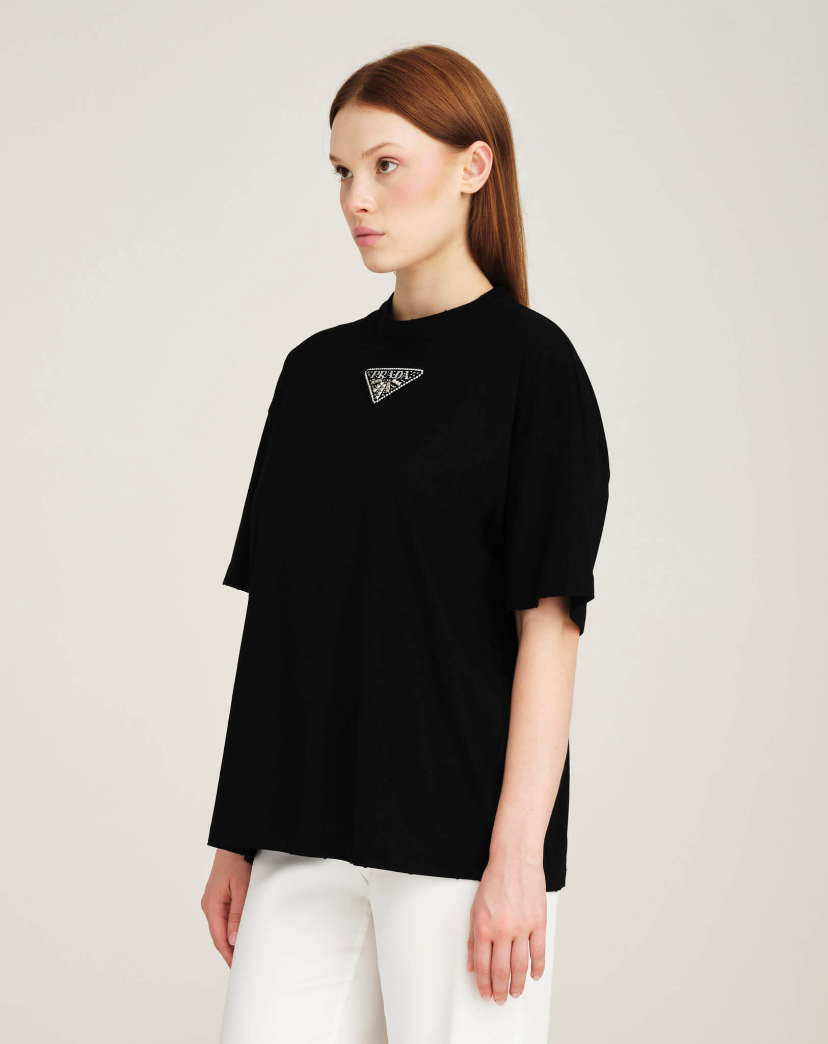 Prada - Embellished Logo Black Tshirt S